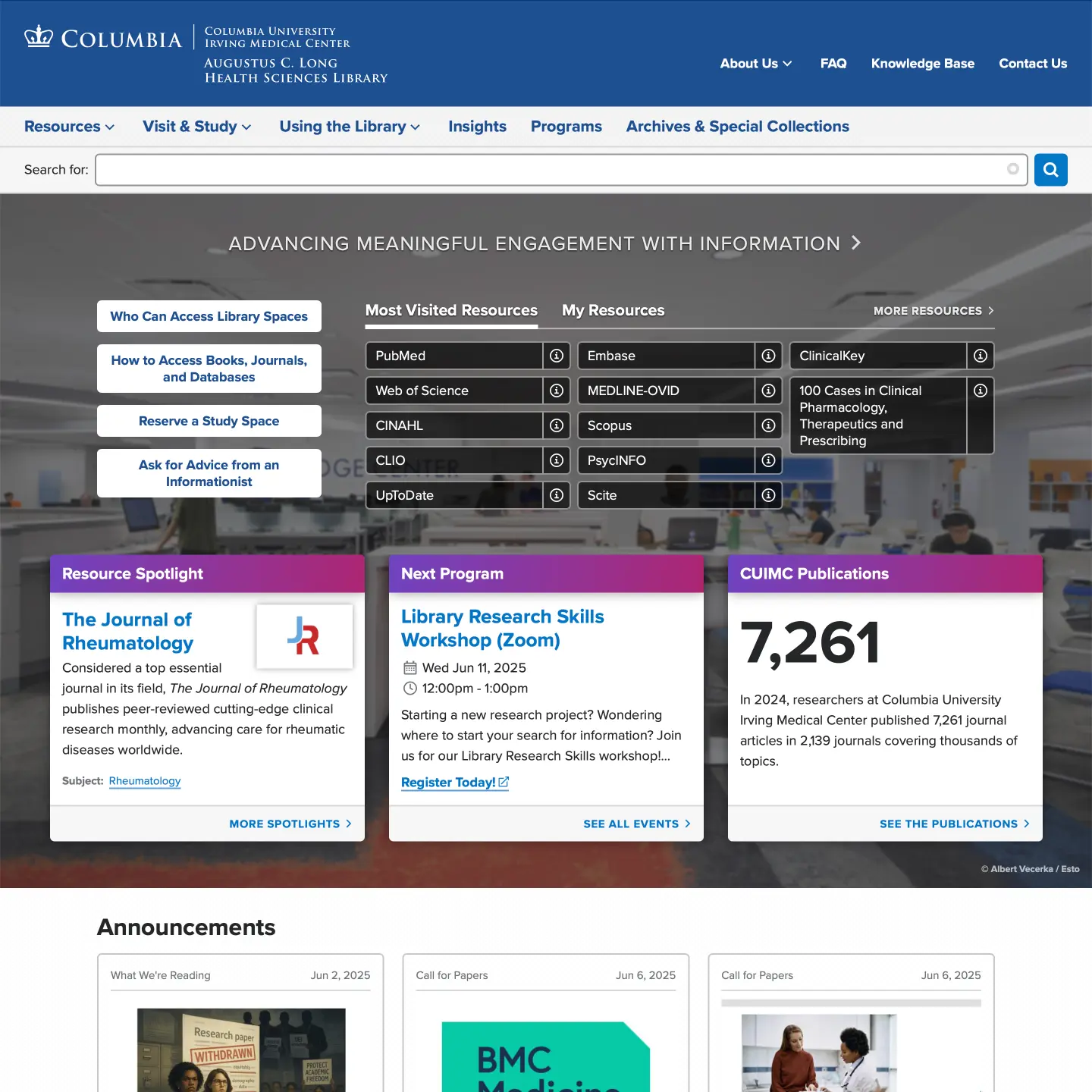 the Health Sciences Library website home page