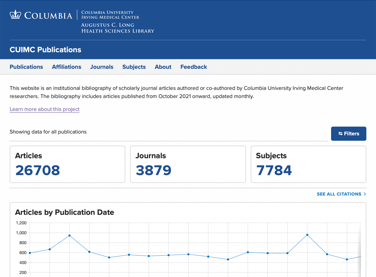 A screen shot of the CUIMC Publications website