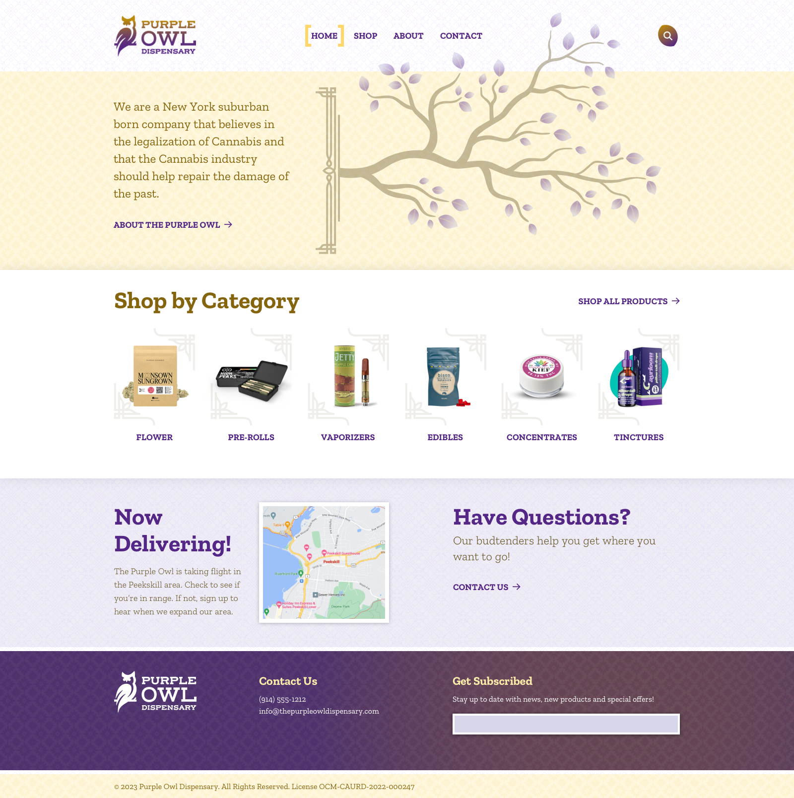 a screen capture of the first draft Purple Owl website home page design